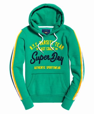 Superdry NYC Varsity Embroidery Női Kapucnis Pulóver Zöld | GDMEH3892